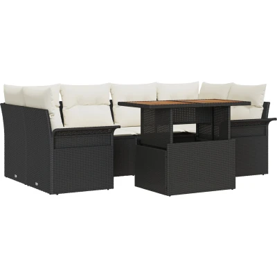 Afbeelding van vidaXL 7 delige Tuin Sofaset met Kussens Zwarte Poly Rattan Acacia
