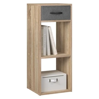 Afbeelding van WOLTU SK055hot Boekenkast met 3 niveaus, staand rek 1 stoffen lade, 2 kubussen, open rek, kleine opbergrek, voor woonkamer, slaapkamer, kinderkamer, 32,4 x 80 30 cm, licht eiken