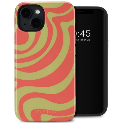 Afbeelding van Apple iPhone 14 MagSafe Hoesje Kunststof Selencia Backcover/Hardcase Wavy Swirl Orange Fern Telefoonhoesje