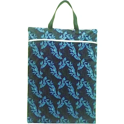 Afbeelding van Grote hangende nat/droge doek luier emmer zak voor herbruikbare luiers of wasgoed (blauw blad)