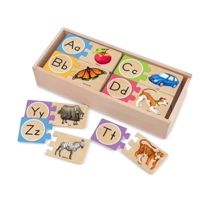 Afbeelding van Melissa &amp; Doug Zelfcorrigerende houten ABC puzzels met opbergdoos (52 stukjes)