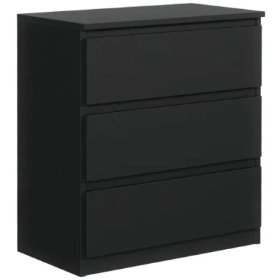 Afbeelding van Ladekast Zwart Mat met 3 laden 70 cm, Commode dressoir Woonkamer Slaapkamer Kantoorr H : 78,5 B D 39 cm Modern Design Gelamineerd Bord
