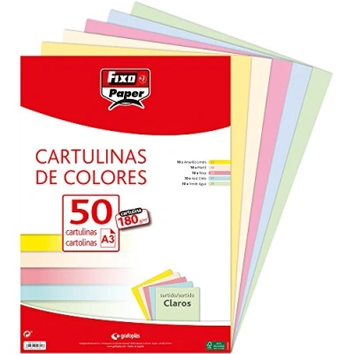 Afbeelding van Fixo Paper 00001793 Gekleurd karton, A3, heldere kleuren, 50 stuks, 180 g