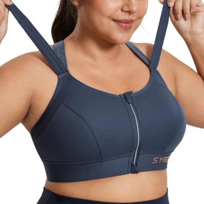 Afbeelding van SYROKAN Sport BH Vrouwen Sterke Ondersteuning wired BH&#039;s Voorsluiting Gewatteerd Non Goede Inkt Blauw 75E