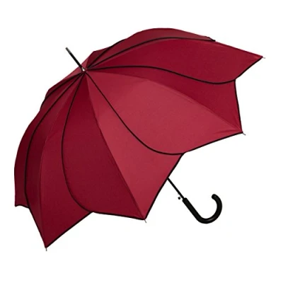 Afbeelding van VON LILIENFELD Paraplu Dames Parasol Bruiloft Bloemvorm: Minou Bordeaux met zwarte siernaden