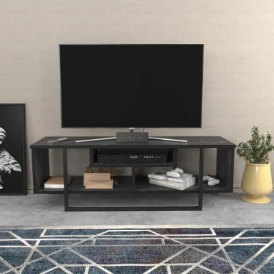 Afbeelding van Nikolai TV meubel 120cm zwart en marmer effect Menzzo