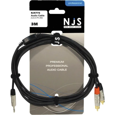 Afbeelding van NJS 3,5 mm Stereo Audio Jack naar 2 x Tulp (RCA) kabel (3 Meter)