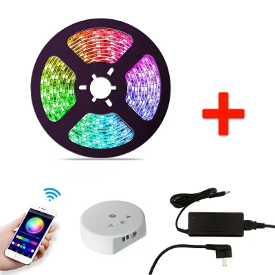 Afbeelding van Smart RGB LED Strip Set, 5 Meter, 14.4 Watt/meter, Waterdicht IP65, Met Adapter &amp; Wifi Controller