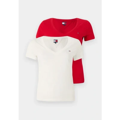 Afbeelding van Tommy Jeans V NECK TEE 2 PACK Tshirt basic, Dames, Maat: 32, Ecru/sapphire red