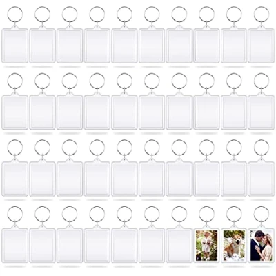 Afbeelding van 40 stuks grote foto sleutelhanger blanco sleutelhangers gepersonaliseerde dubbelzijdige 5,5 x 4,2 cm acryl heldere met splitring voor vrouwen, familie, vrienden,