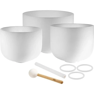 Afbeelding van Meinl Sonic Energy White Frosted Crystal Singing Bowl klankschalen set (A4, F4, D4)