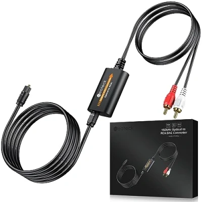 Afbeelding van Neoteck DAC converter, 192 kHz 2,1 m optische naar RCA kabel met ingebouwde audio versterkerchip, digitale analoge audioconverter voor HDTV&#039;s, set topboxen,
