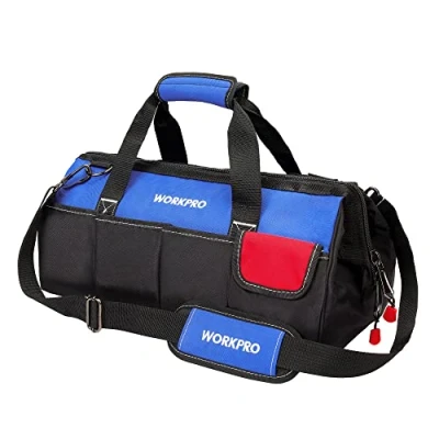 Afbeelding van WORKPRO 18 inch, grote zware gereedschapstas organisator, multifunctionele brede open mond opbergtas, waterdichte elektriciens met verstelbare schouderriem