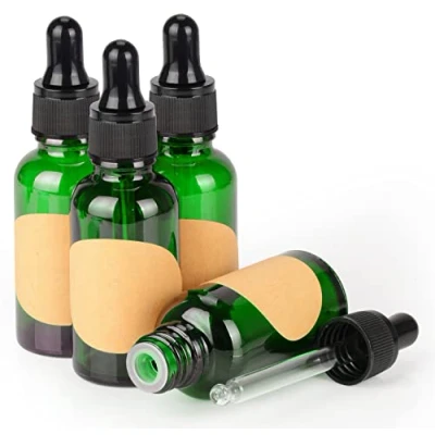 Afbeelding van stonylab 4 Pack Glazen Druppelflesje, Lege Fles met Druppelaar, Binnenste Plug en Label voor Etherische Oliën Aromatherapie Geuren (30 ml, Groen)