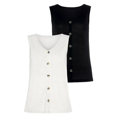 Afbeelding van Lascana Shirttop Met sierknoopsluiting in een gemakkelijk te onderhouden kwaliteit (2 delig, Set van 2)