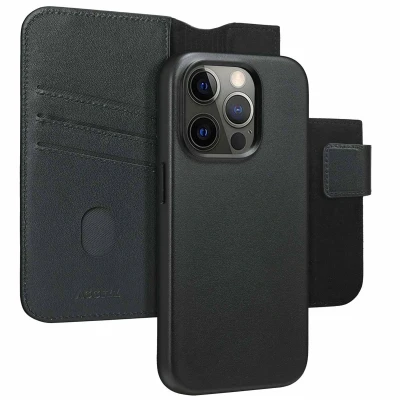 Afbeelding van Apple iPhone 15 Pro MagSafe Hoesje Echt leder Accezz Bookcase/2 in 1 Case Zwart Telefoonhoesje