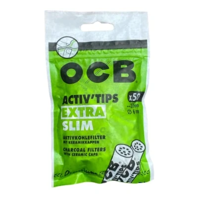 Afbeelding van OCB ActivTips Extra Slim 6 mm actieve koolfilter met keramische doppen, 1 zak van 50 stuks, wit, S