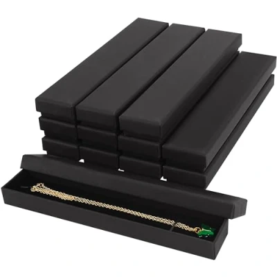 Afbeelding van Kurtzy Zwart Papieren Sieraden Display Geschenkdoosjes (12 Pak) 21 x 4 2 cm Mat Kartonnen Verpakking Dozen Set met Schuim Inleg Voor Oorbellen, Kettingen, Armbanden en Ringen