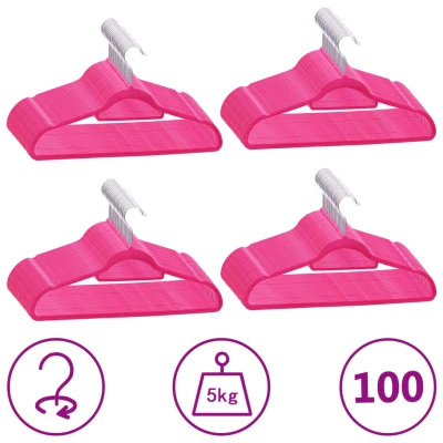 Afbeelding van 100 delige Kledinghangerset anti slip fluweel roze