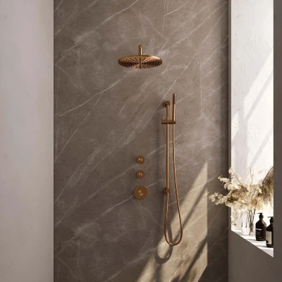 Afbeelding van Brauer Copper Edition Regendouchesets inbouw hoofddouche 30cm Wandarm glijstang met inbouwdeel Gladde knoppen handdouche Staaf 1 stand