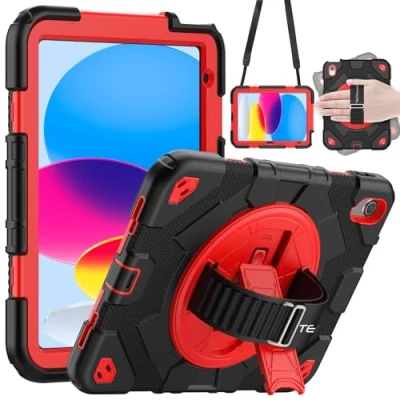 Afbeelding van TECHGEAR SUPE hoesje geschikt voor Apple iPad 10e generatie 10,9 inch / 10 2022 Stoer robuust zwaar schokbestendig leuk kinderen, jongens, meisjes met 360 draaibare standaard,