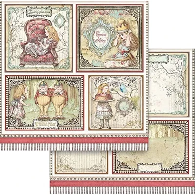 Afbeelding van Stamperia Alice 4 Cards 12x12 Inch Paper Sheets (10pcs) (SBB817) (DISCONTINUED)