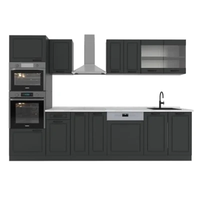 Afbeelding van Vicco Complete keukeneenheid R Line, Antraciet landhuis/antraciet, 300 cm met hoge kast, WB Marmer