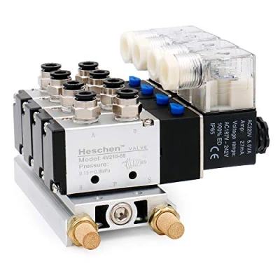 Afbeelding van Heschen Elektrisch pneumatisch magneetventiel 4 V 210 08 AC 220 PT1/4 5 weg 2 posities stille collector met snelkoppelingsset