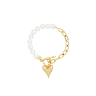 Afbeelding van Bijoutheek Armband (Sieraad) Grove Schakel Hart &amp; Parels Goud