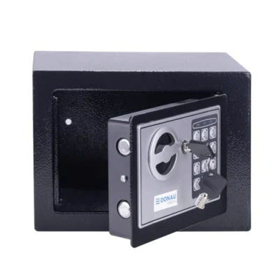 Afbeelding van DONAU Tech digitale mini kluis, 4,6 liter, 23 x 17 cm, handmatig, elektronische kleine meubelkluis, met digitaal wachtwoord en 2 beveiligingssleutelkluis, zwart