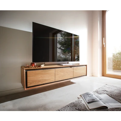 Afbeelding van Tv meubel Stonegrace Acacia natuur 145 cm 3 deuren steenfineer zwevend lowboard