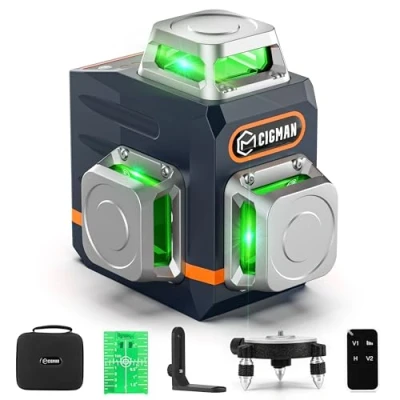 Afbeelding van CIGMAN lijnlaser bouwlaser 3x360 graden kruislijnlaser groen zelfnivellerend, laserwaterpas nivelleringsapparaat professioneel met ministatief en magnetische houderset voor binnen buitengebruik