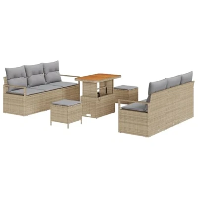 Afbeelding van vidaXL 9 delige Tuin Sofa Set met Kussens Beige Poly Rattan Acacia