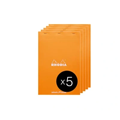 Afbeelding van RHODIA 19558Cpack Notitieblok met nietjes Dotpad N19 oranje A4+ gestippeld 80 afneembare vellen wit Clairefontaine papier g/m² gecoate kartonnen omslag pak van 5 blokken
