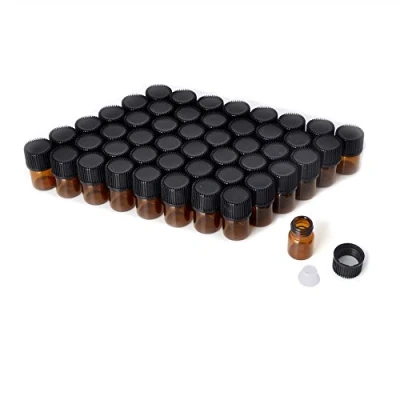Afbeelding van Enslz Mini etherische olie flessen lege monster fles 1ml (1/4 dram) 2ml (5/8 Amber glazen met opening reducer en dop, 2 gratis overdracht oogdruppelaars (50 stuks) (1 ml)