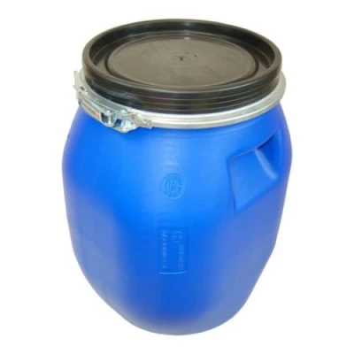 Afbeelding van Vat, kunststof trommel met open deksel, blauw, 30 L gegalvaniseerde klemring externe hendelvergrendeling (22094)