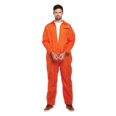 Afbeelding van (Style 1) Orange Prison Overall Prisoner Convict Gaol Fancy Dress