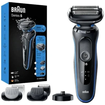 Afbeelding van Braun Series 5 Elektrisch scheerapparaat voor heren, baardtrimmer met 2 EasyClick accessoires, laadstation, 51 B4650cs, blauw