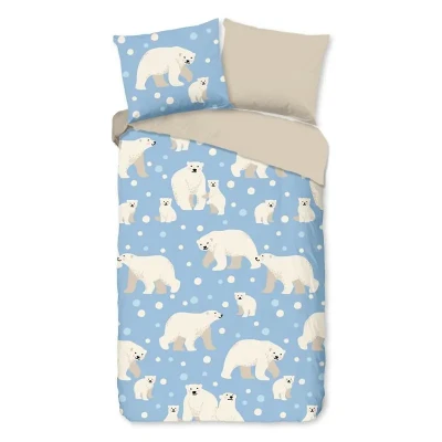 Afbeelding van Dekbedovertrek Good Morning Polar Bear Blue Flanel 140 x 200 / 220 cm 1 Persoons