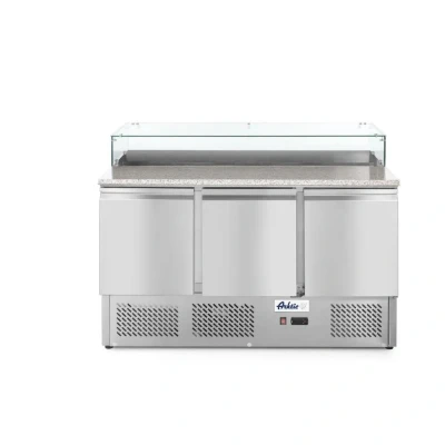 Afbeelding van Pizzawerkbank 3 Deurs, Opzetkoelvitrine, 8x GN 1/6, 1360x700x(H)1120mm Hendi