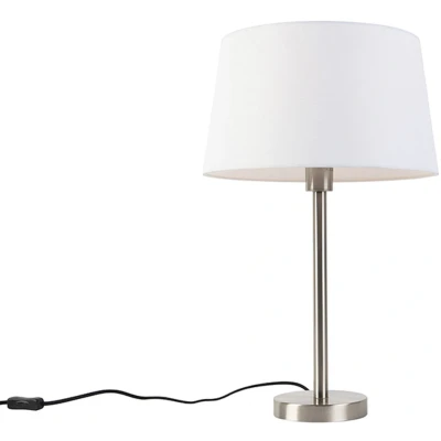 Afbeelding van QAZQA Moderne tafellamp staal met witte kap 32 cm Simplo