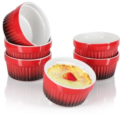 Afbeelding van COM FOUR® 6x ragout vinkom ovenvaste vormen in rood creme brulee kom dessertkom met elk 185 ml