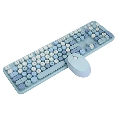 Afbeelding van Draadloos toetsenbord en muiscombinatie, 2.4G gekleurd retro met ronde toetsen, 104 toetsen / 1600 DPI toetsenbordmuisset voor Windows XP/Win 7/Win 8/Win 10