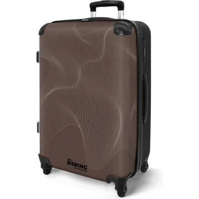 Afbeelding van NoBoringSuitcases.com® Koffer groot Rolkoffer lichtgewicht Bruin met abstracte golvende lijnen Reiskoffer 4 wielen Grote trolley XL 20 kg bagage