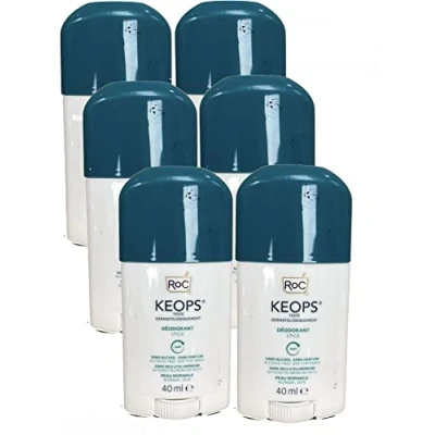 Afbeelding van ROC Keops deodorant stick parfumvrij zonder alcohol vermindert de zweetvorming overmatig soldeer van 6 x 40 ml