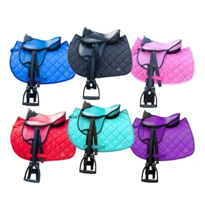 Afbeelding van Brama West Shetty Zadelset &quot;My Little Pony&quot; voor kinderen zadel Pony houten paard van pluche met zadeldeken, zadelriem, stijgbeugel en stijgbeugelriem rood