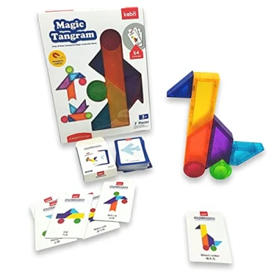 Afbeelding van KEBO Tangram magnetisch 3D leerspel, puzzel met 7 bouwstenen en 54 uitdagingen. (Magic)