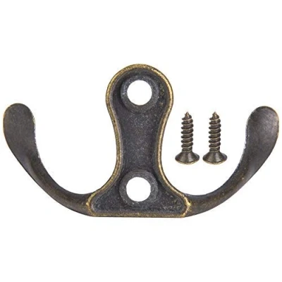 Afbeelding van HEEPDD 10 stuks retro haken, kledinghangers, dubbele zinken kledinghaken, rustieke kledinghanger, wandmontage, haken met 20 schroeven