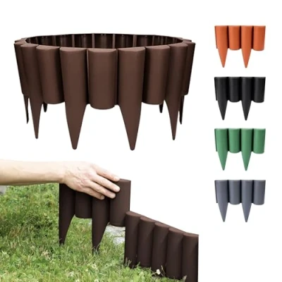 Afbeelding van GARDENIX 2,5 m houtlook perkrand perkborder gazonrand tuinpalissade perkhek (2,5 m, bruin)