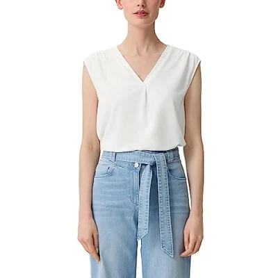Afbeelding van comma MIT Schulterraffung Tshirt basic, Dames, Maat: 34, Weiß